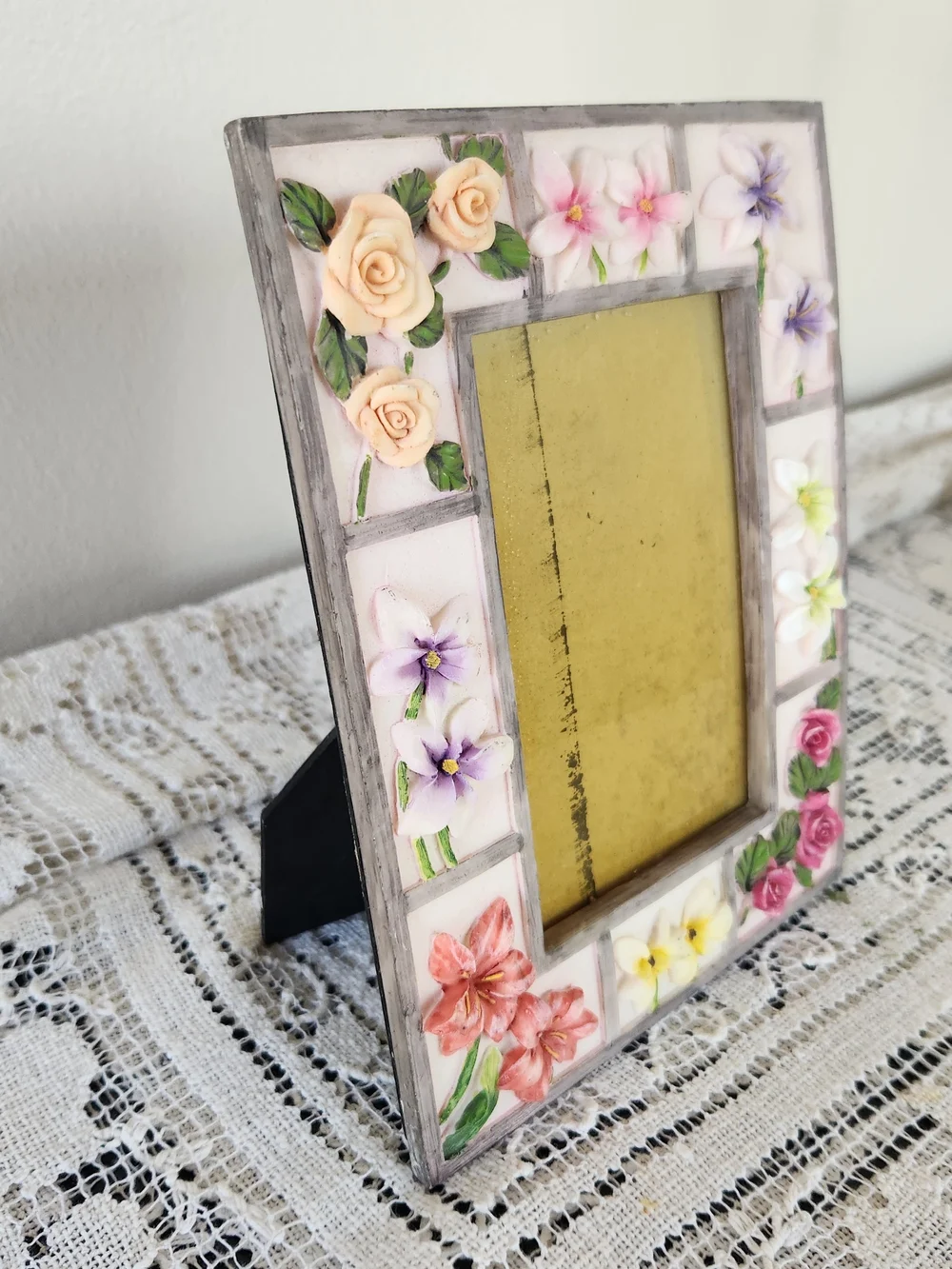 Decorative Floral Photo Frame - Pink Multi-Color